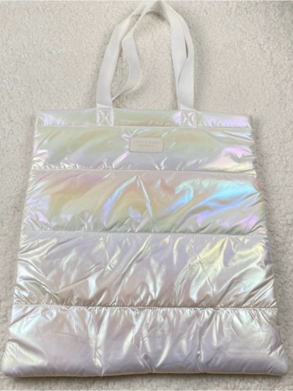 Bath & Body Works Iridescent White Puffer Tote Bag Black Friday 2023 NWOT